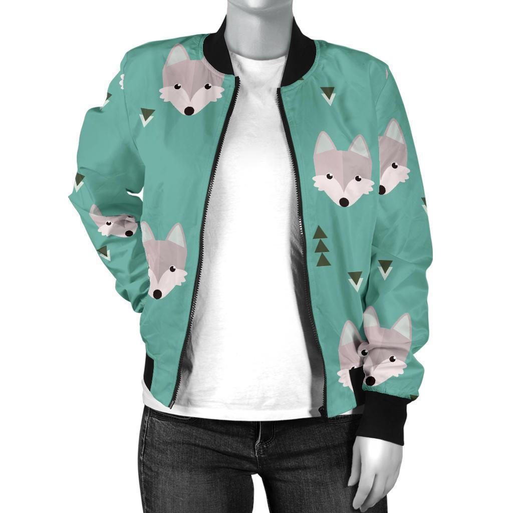 Wolf Pattern Print Women Casual Bomber Jacket-grizzshop