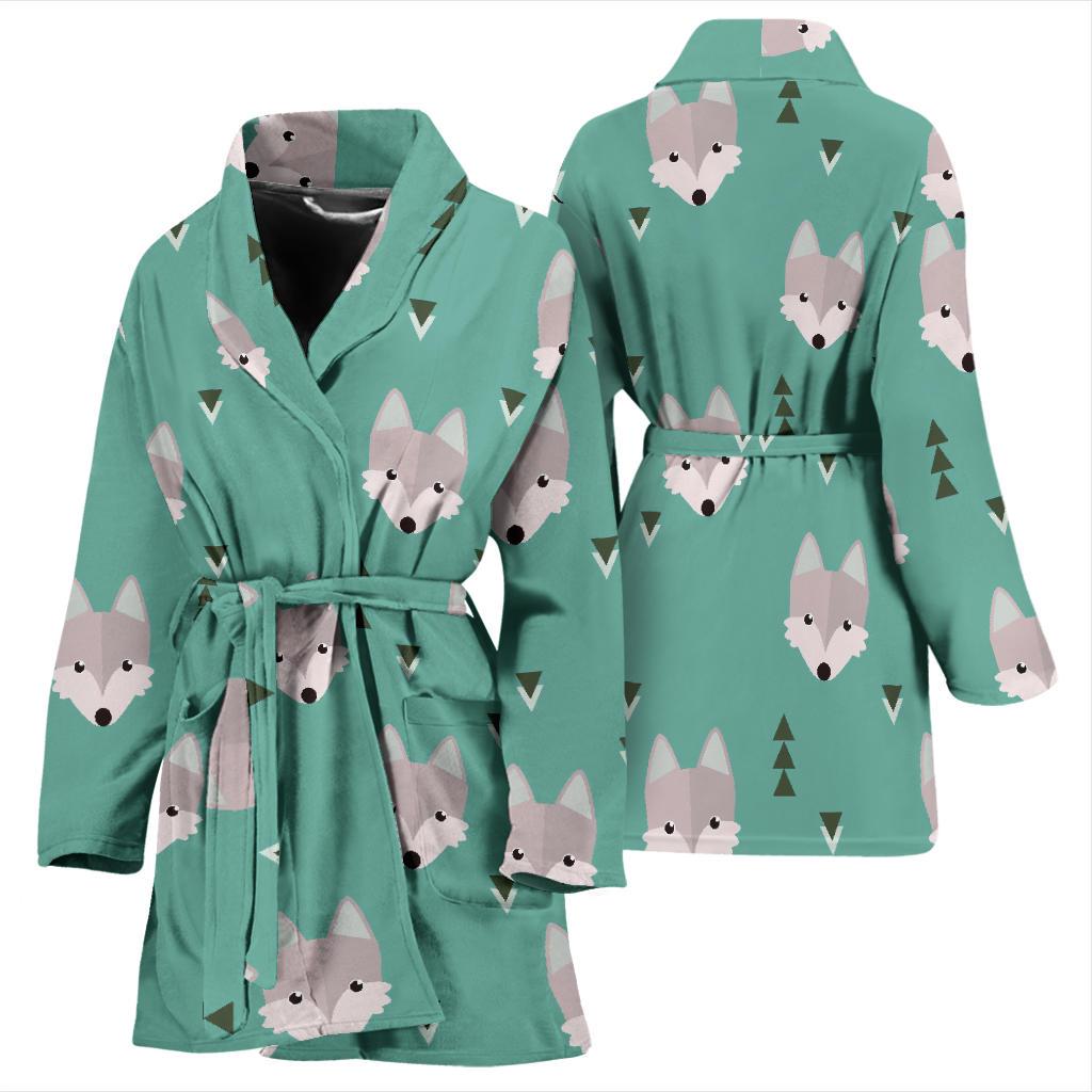 Wolf Pattern Print Women Long Robe-grizzshop