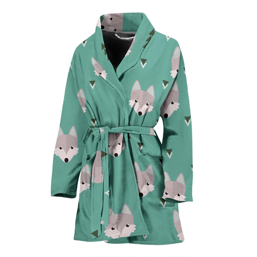 Wolf Pattern Print Women Long Robe-grizzshop