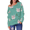 Wolf Pattern Print Women Off Shoulder Sweatshirt-grizzshop