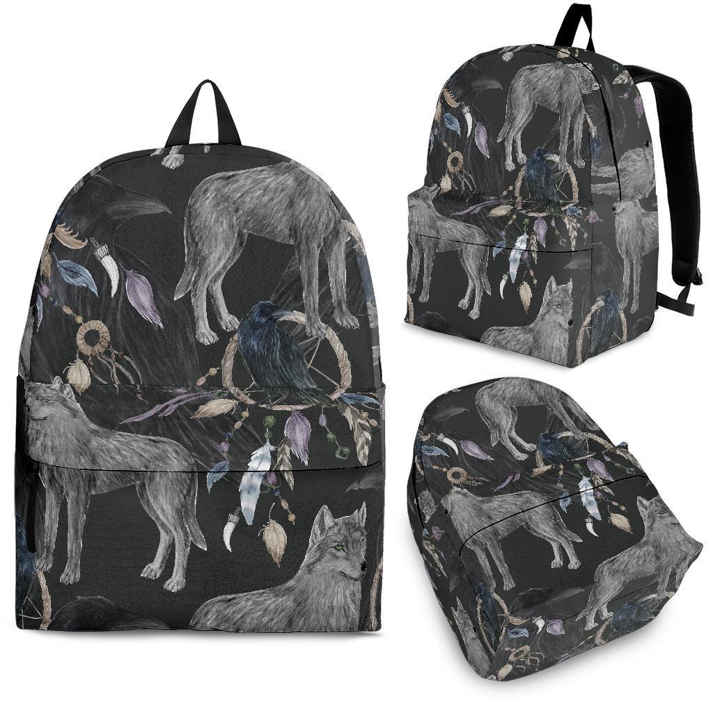Wolf Print Pattern Backpack-grizzshop