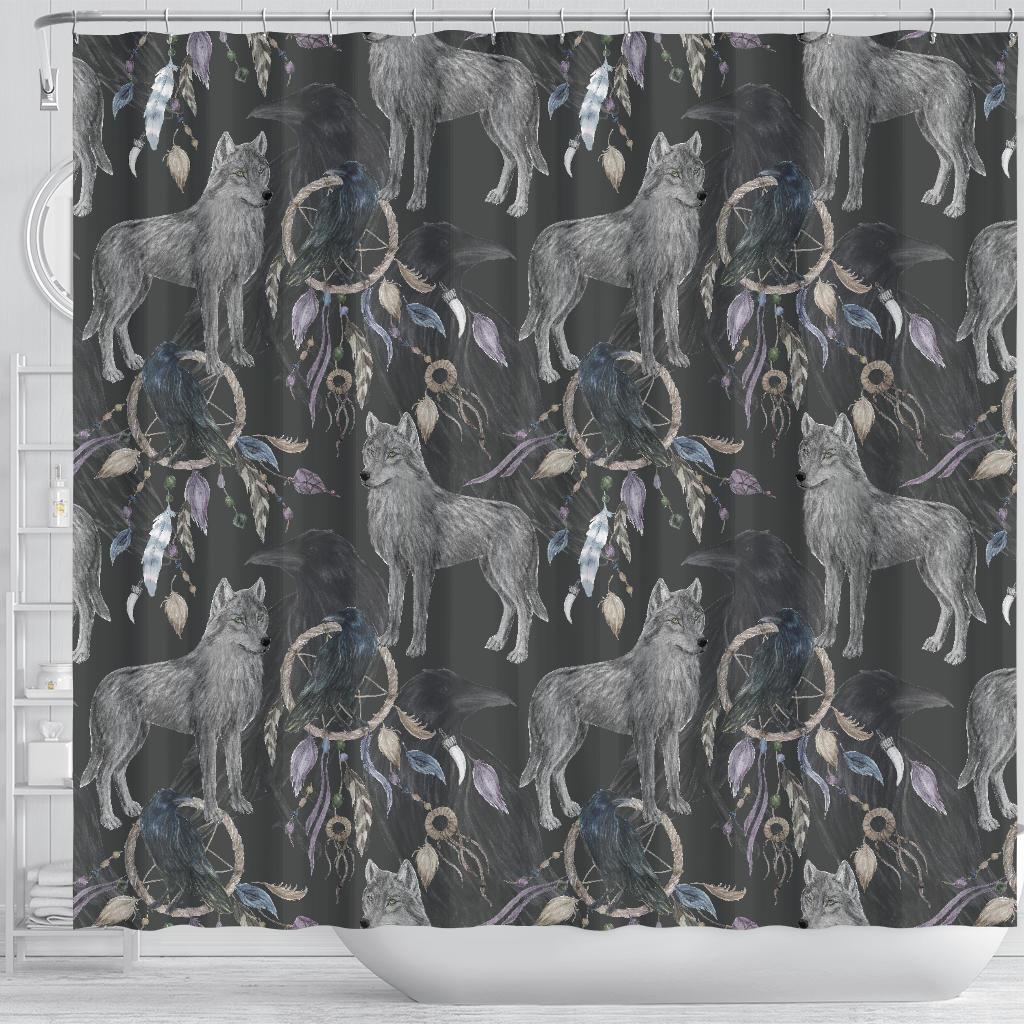 Wolf Print Pattern Bathroom Shower Curtain-grizzshop