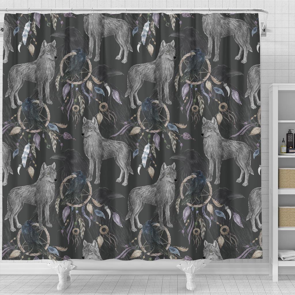 Wolf Print Pattern Bathroom Shower Curtain-grizzshop