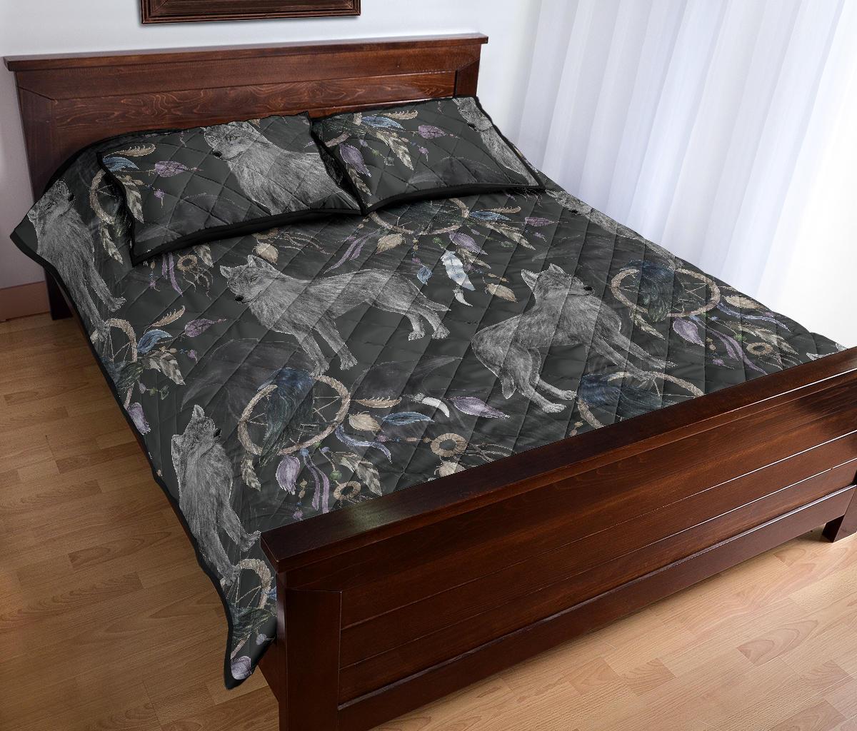 Wolf Print Pattern Bed Set Quilt-grizzshop