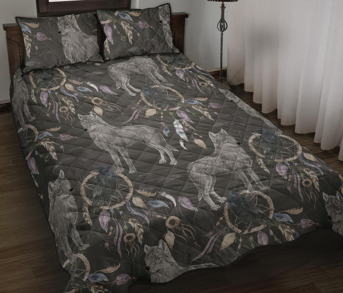 Wolf Print Pattern Bed Set Quilt-grizzshop