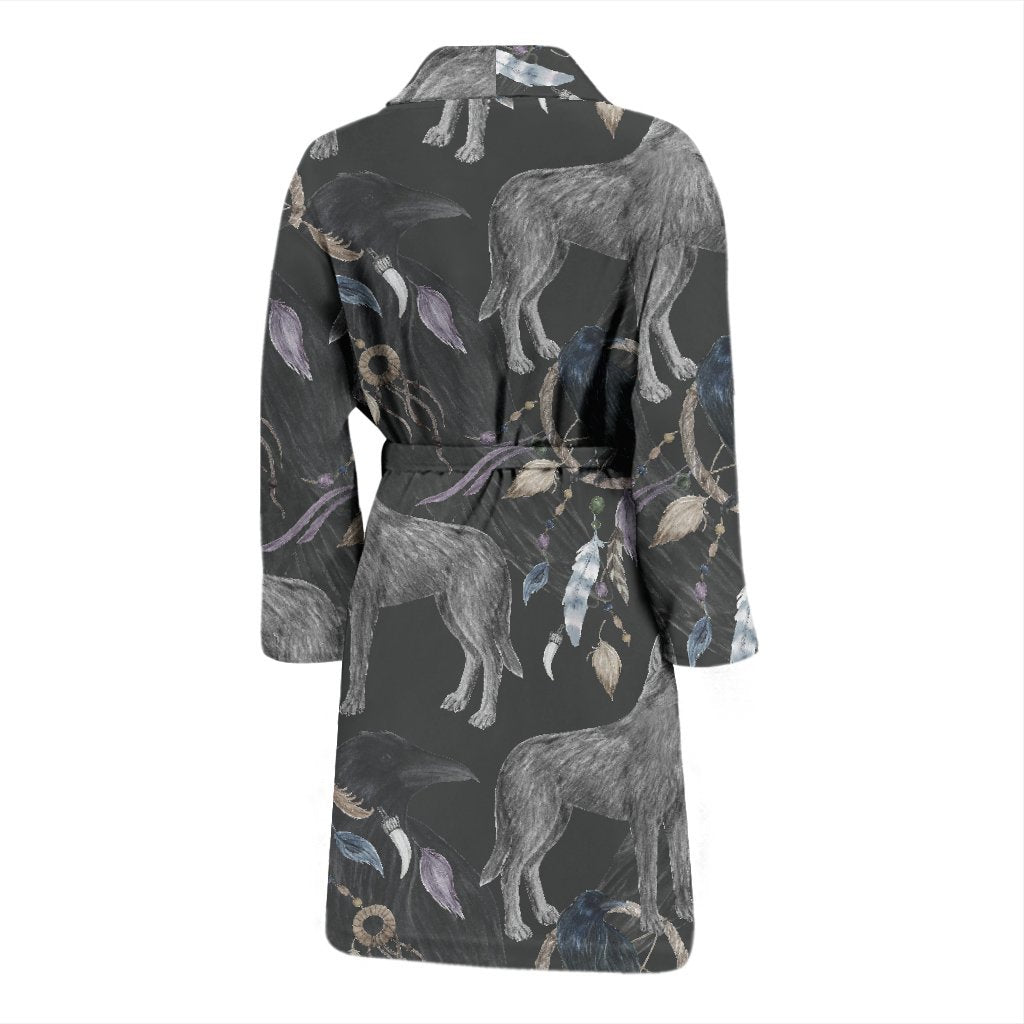 Wolf Print Pattern Men Long Robe-grizzshop