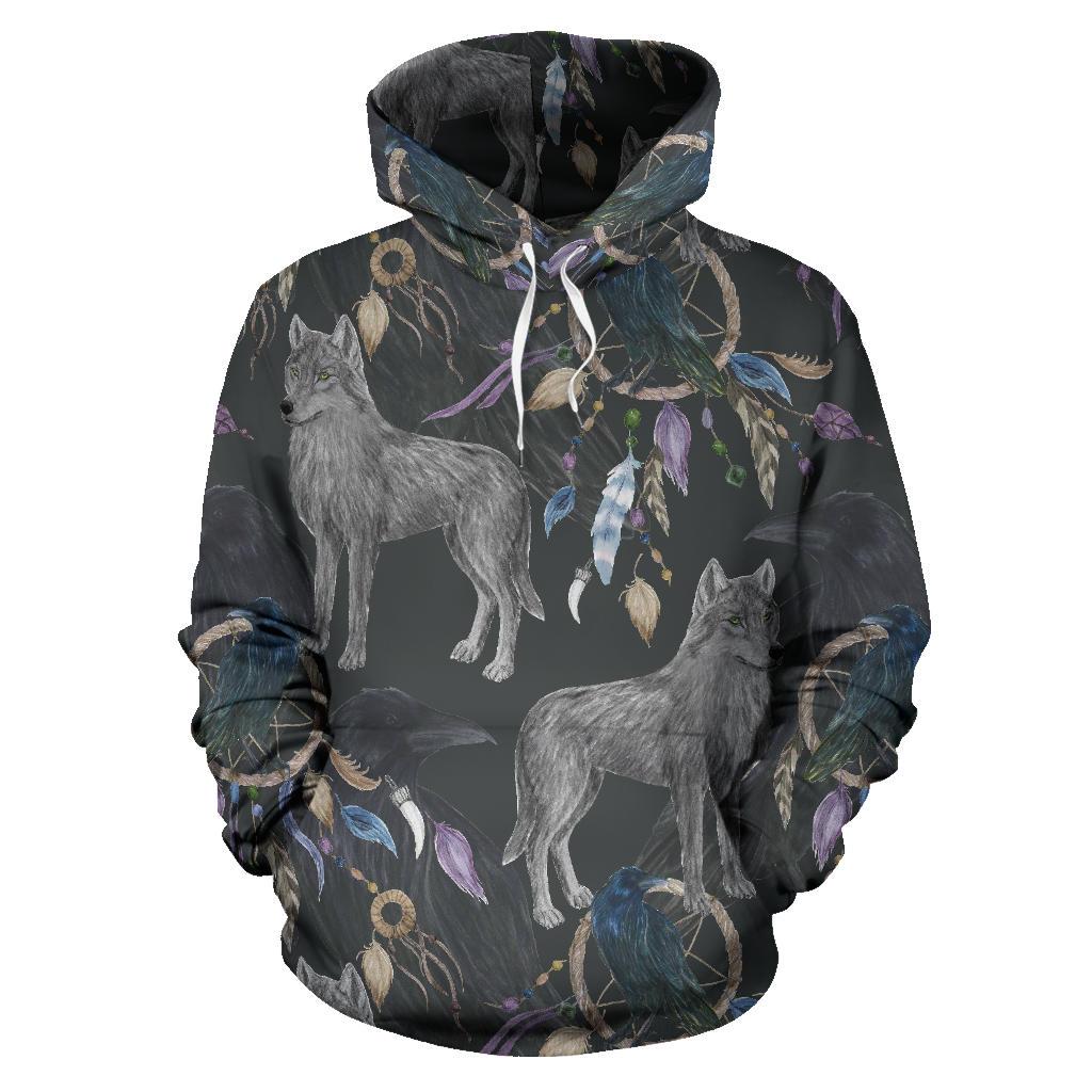 Wolf Print Pattern Men Women Pullover Hoodie-grizzshop