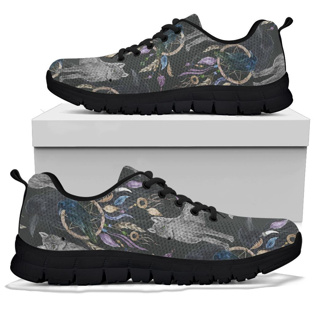 Wolf Print Pattern Sneaker Shoes For Men Women-grizzshop