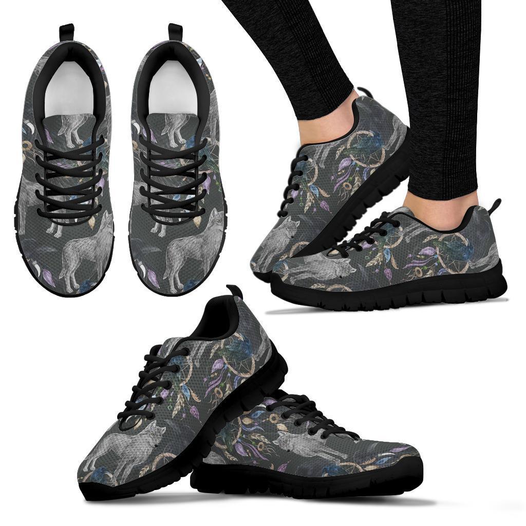 Wolf Print Pattern Sneaker Shoes For Men Women-grizzshop