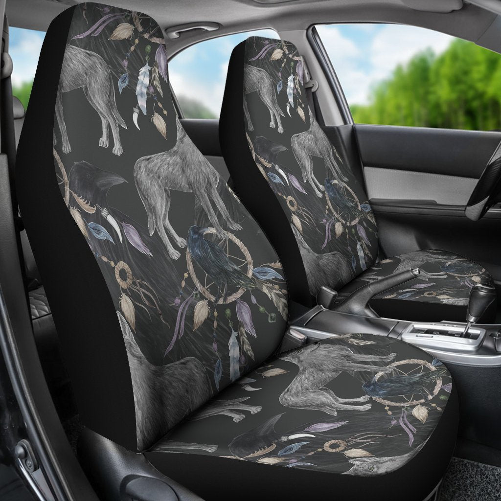 Wolf Print Pattern Universal Fit Car Seat Covers-grizzshop