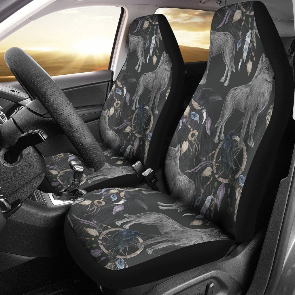 Wolf Print Pattern Universal Fit Car Seat Covers-grizzshop