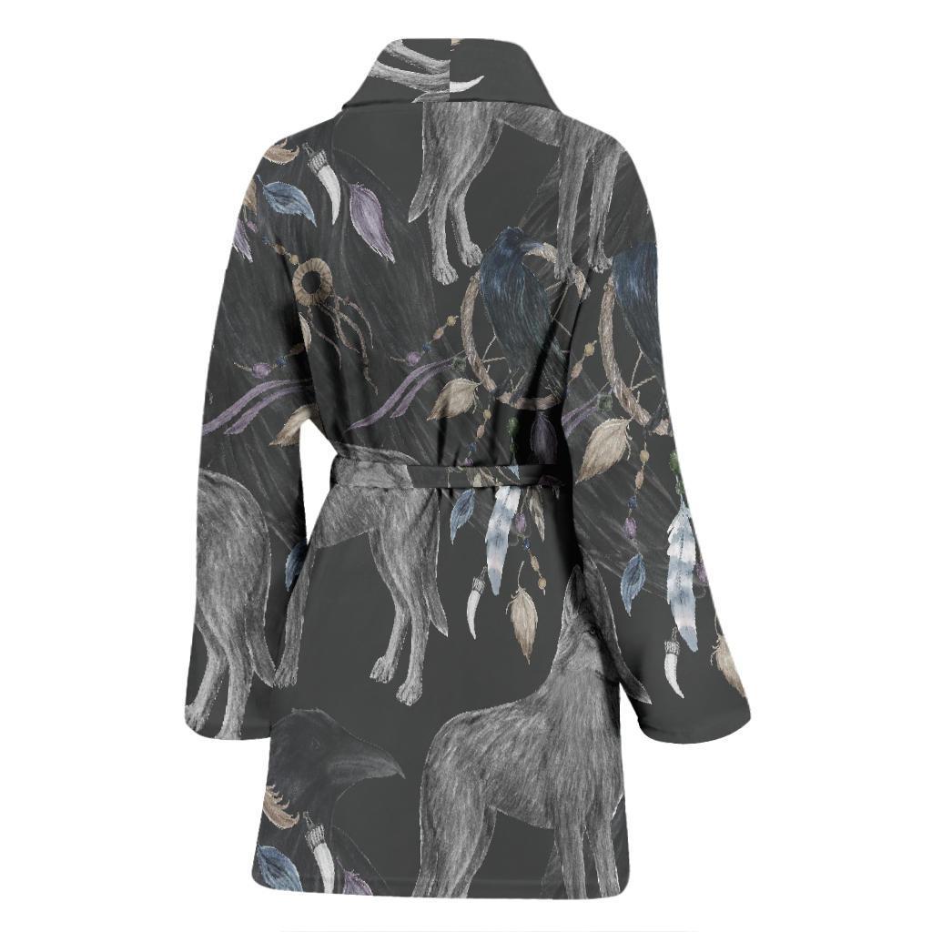 Wolf Print Pattern Women Long Robe-grizzshop