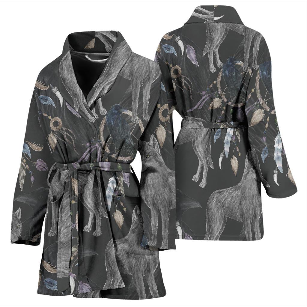 Wolf Print Pattern Women Long Robe-grizzshop