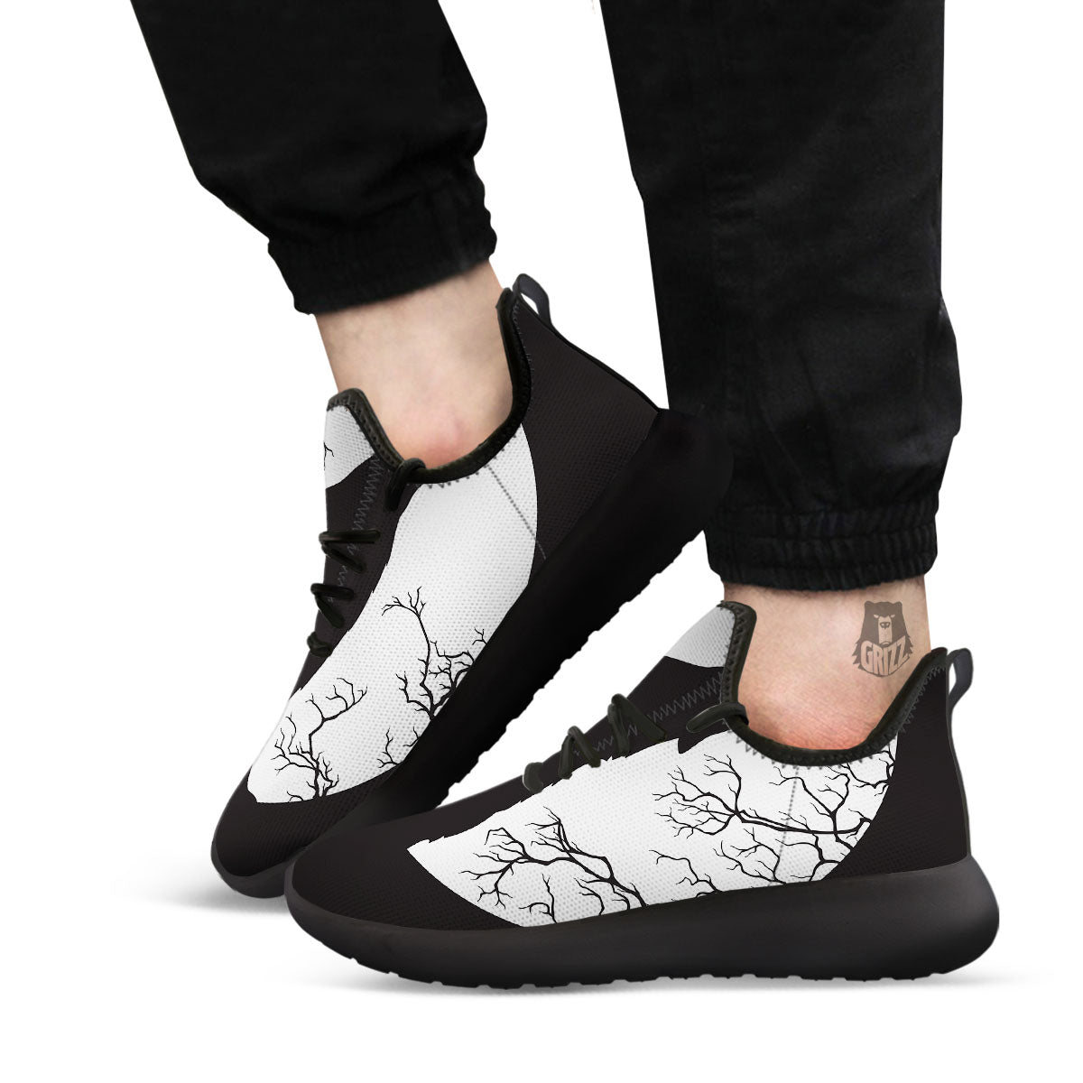 Wolf Spirit And Moon Print Black Athletic Shoes-grizzshop