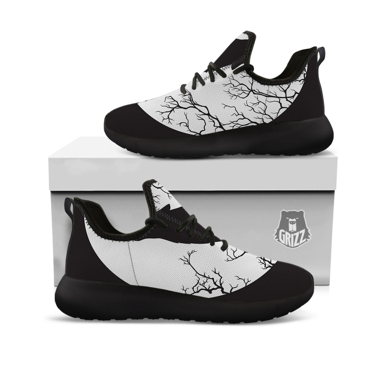 Wolf Spirit And Moon Print Black Athletic Shoes-grizzshop