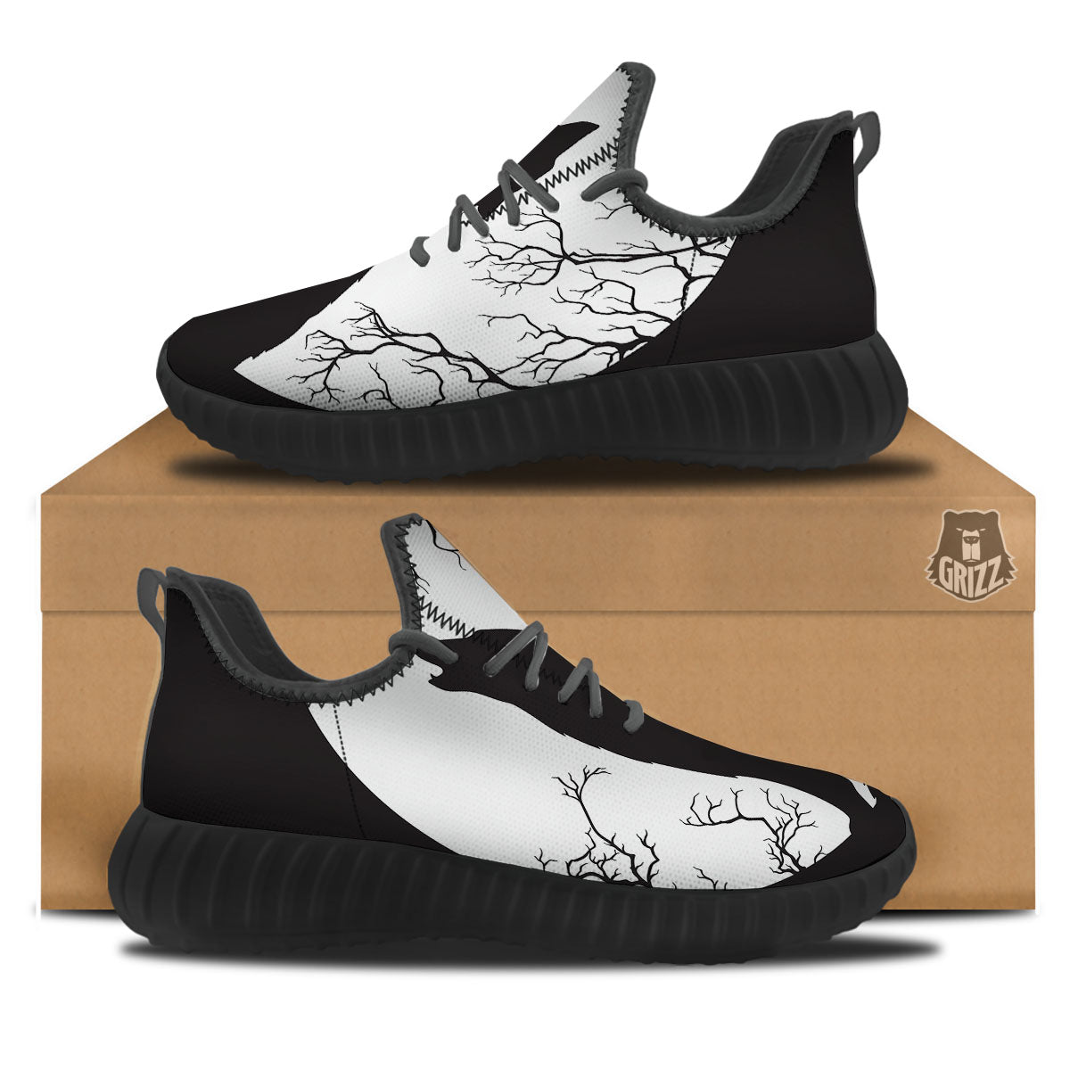Wolf Spirit And Moon Print Black Walking Shoes-grizzshop