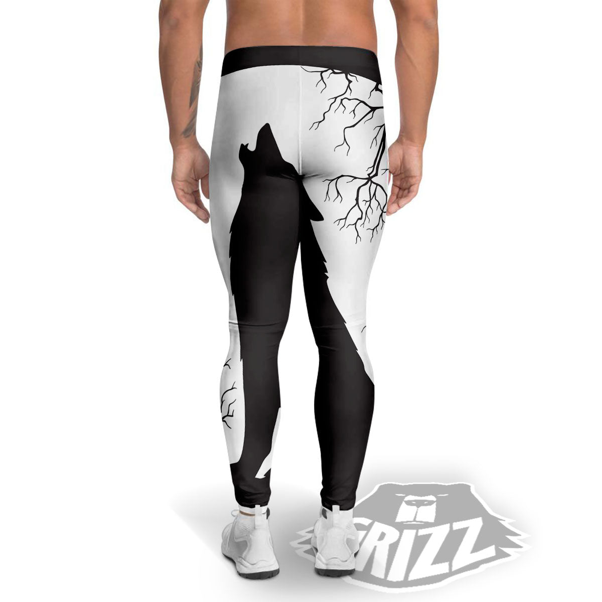 Wolf Spirit And Moon Print Men's Leggings-grizzshop