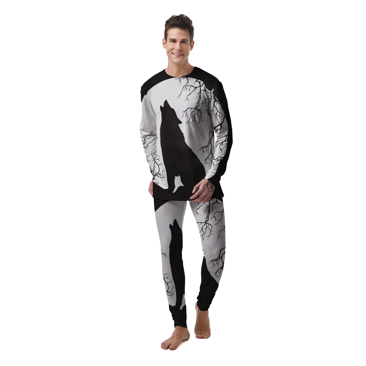 Wolf Spirit And Moon Print Men's Pajamas-grizzshop