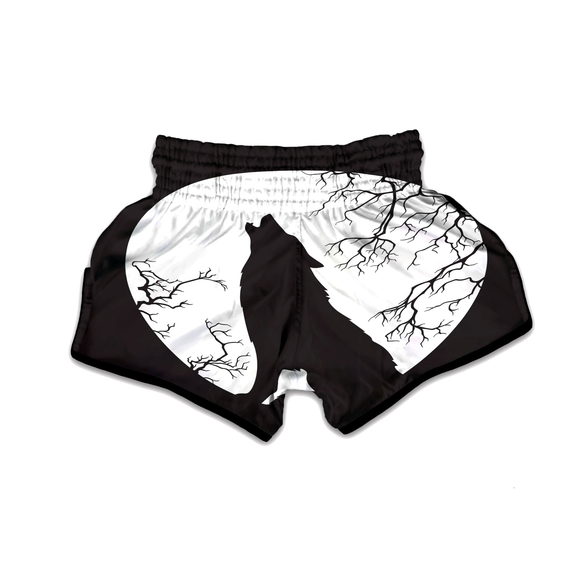 Wolf Spirit And Moon Print Muay Thai Boxing Shorts-grizzshop
