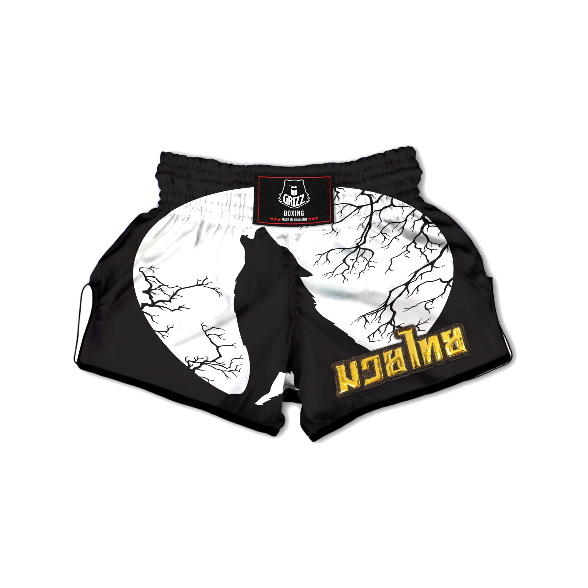 Wolf Spirit And Moon Print Muay Thai Boxing Shorts-grizzshop