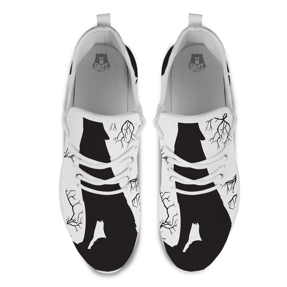Wolf Spirit And Moon Print White Athletic Shoes-grizzshop
