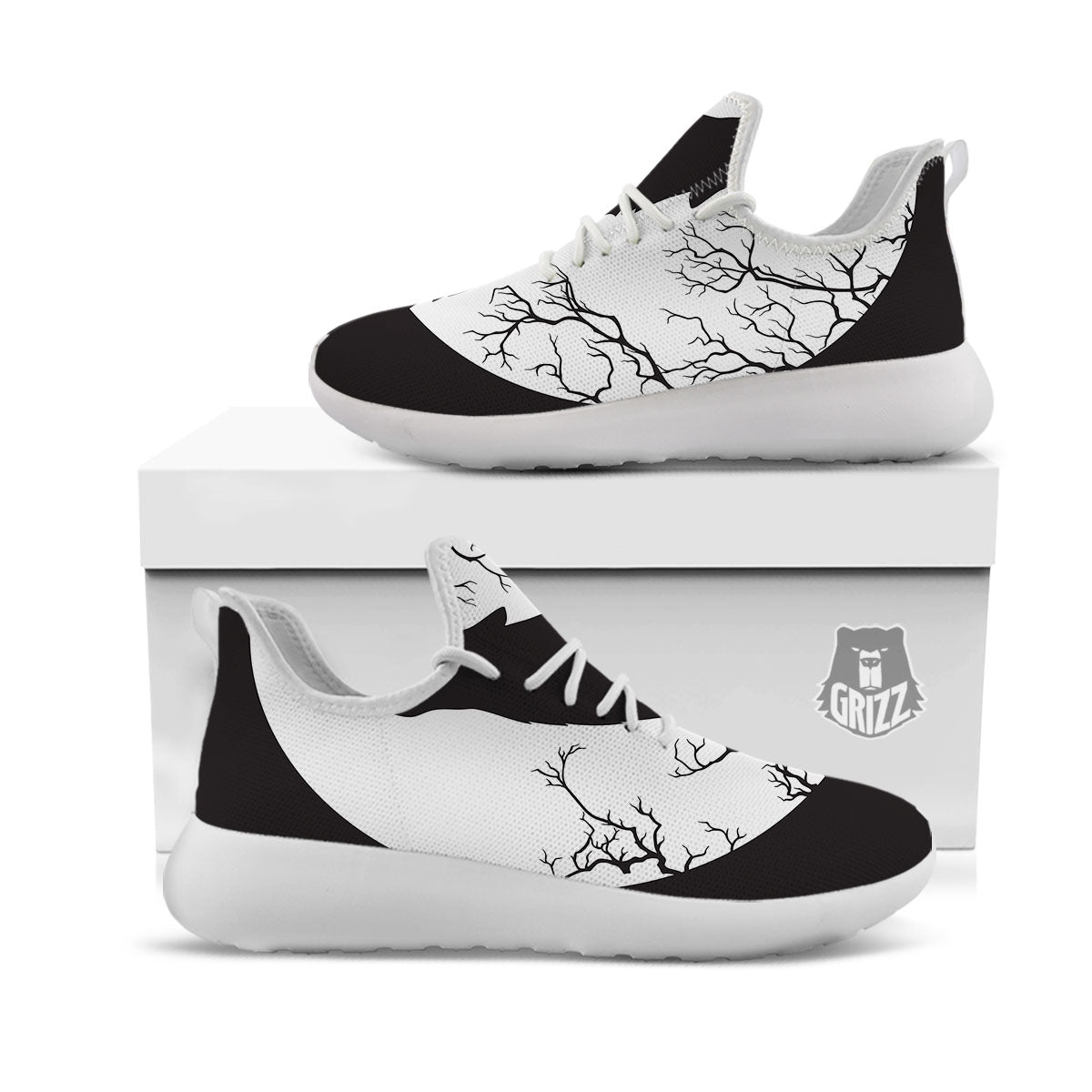 Wolf Spirit And Moon Print White Athletic Shoes-grizzshop