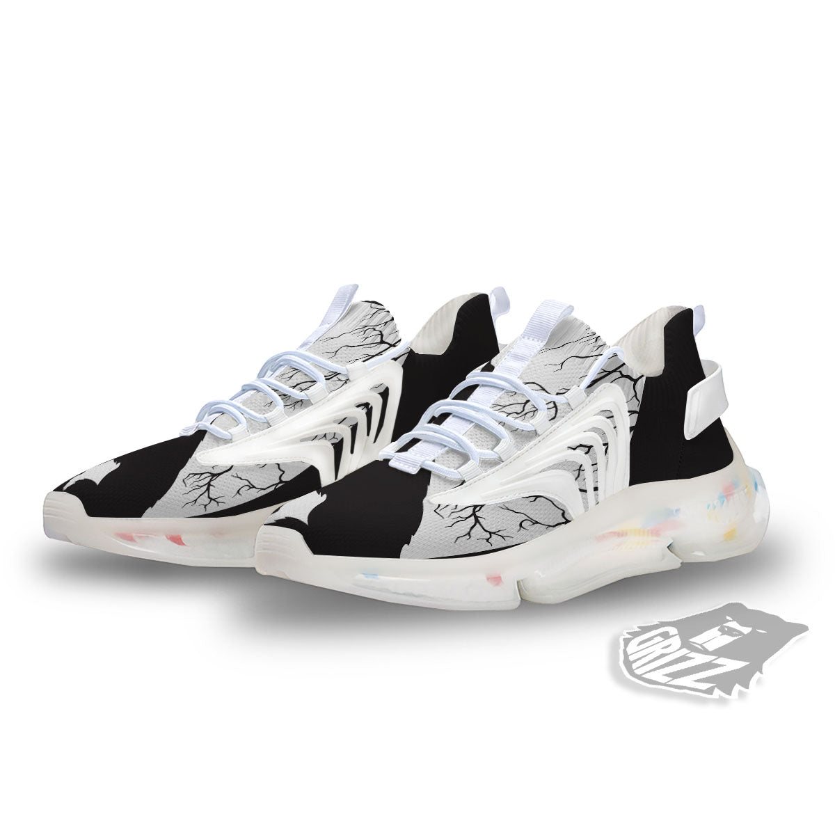 Wolf Spirit And Moon Print White Gym Shoes-grizzshop