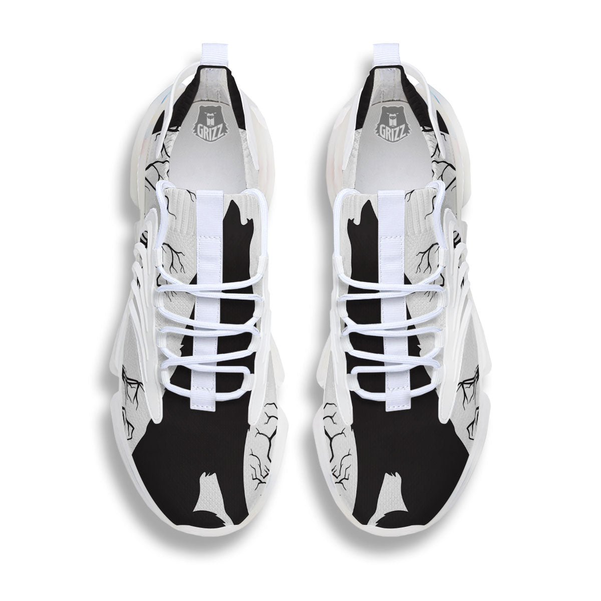 Wolf Spirit And Moon Print White Gym Shoes-grizzshop