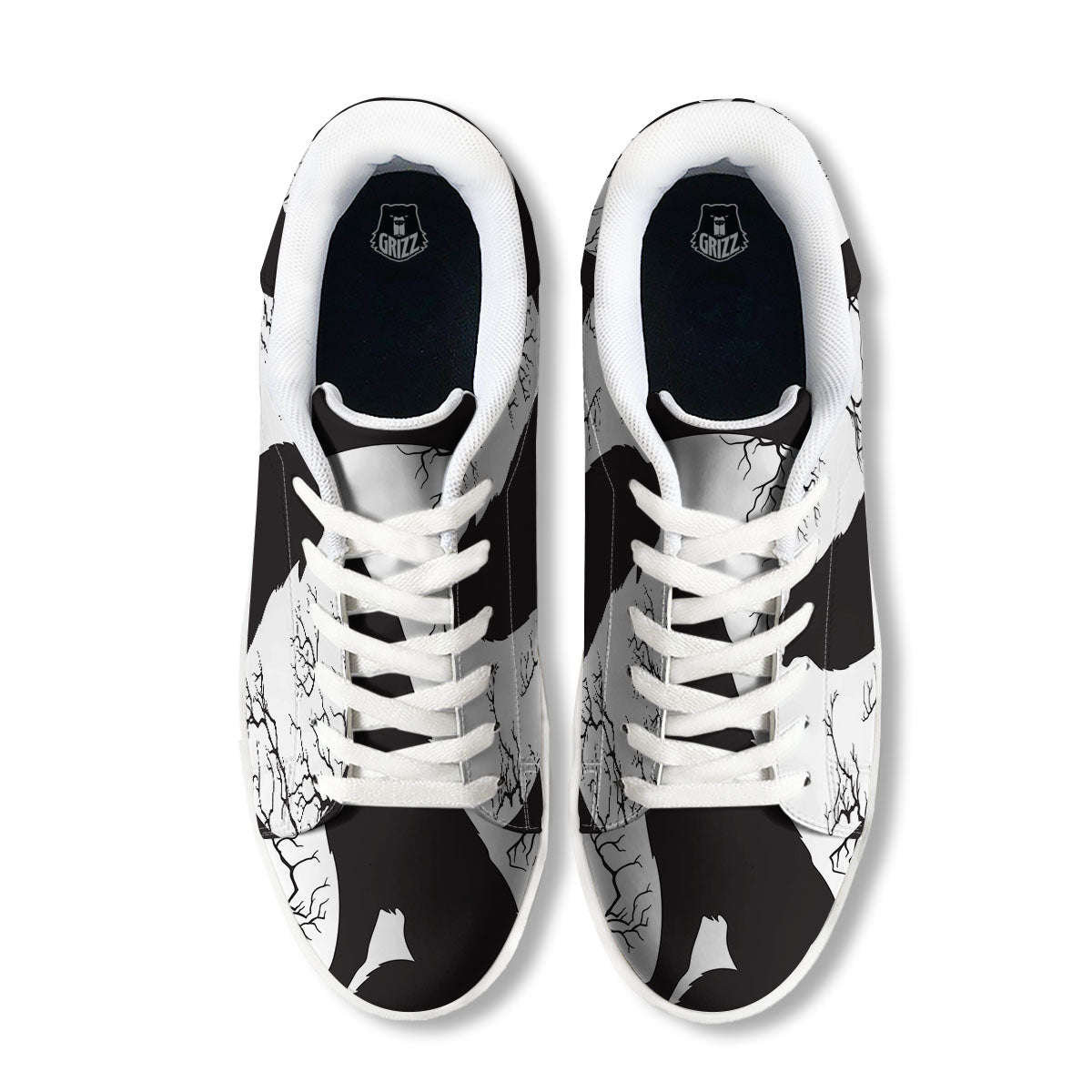 Wolf Spirit And Moon Print White Low Top Sneakers-grizzshop