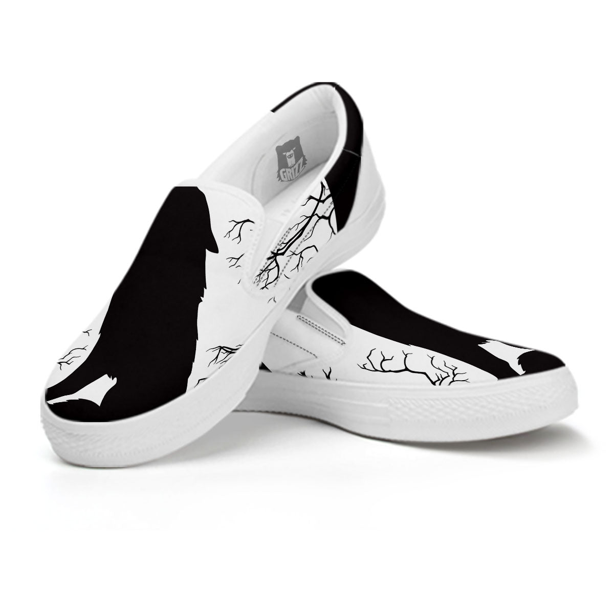 Wolf Spirit And Moon Print White Slip On Shoes-grizzshop