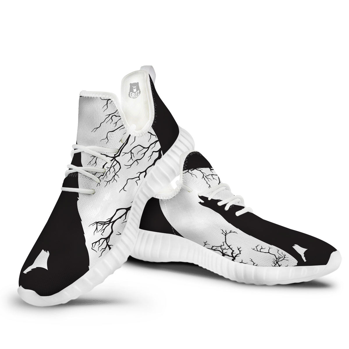 Wolf Spirit And Moon Print White Walking Shoes-grizzshop