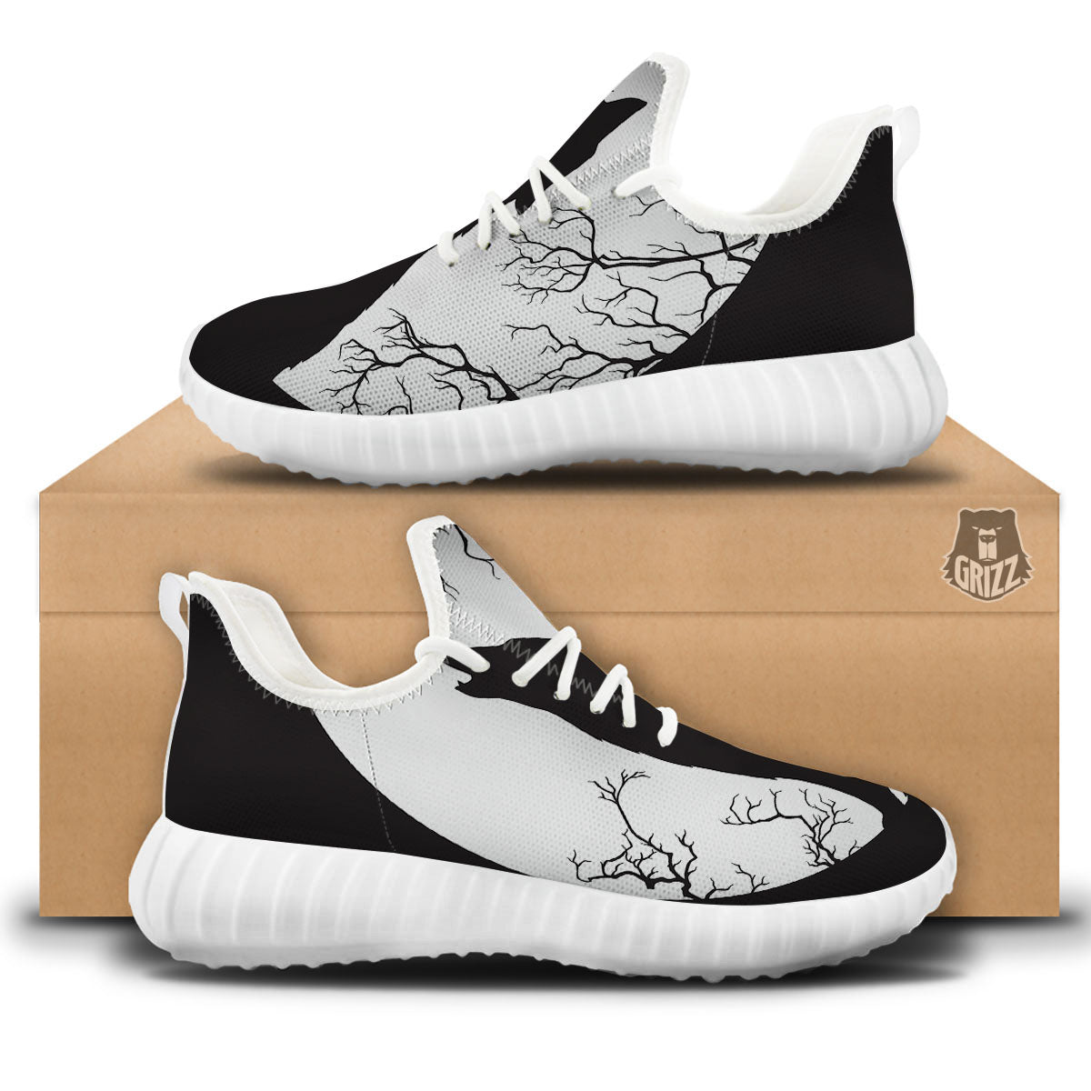 Wolf Spirit And Moon Print White Walking Shoes-grizzshop