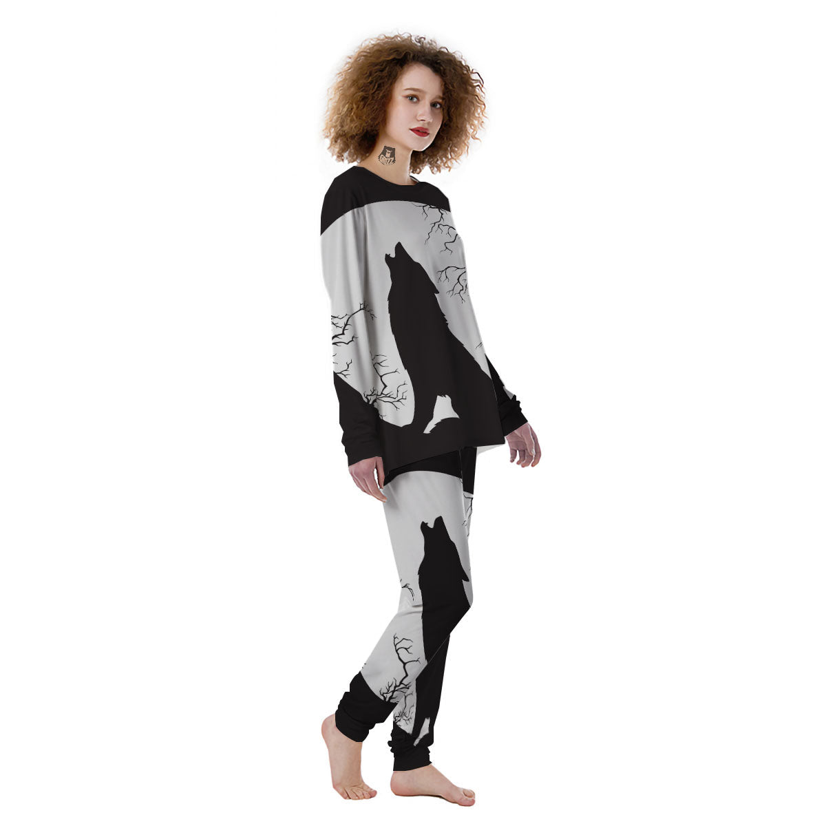 Wolf Spirit And Moon Print Women's Pajamas-grizzshop