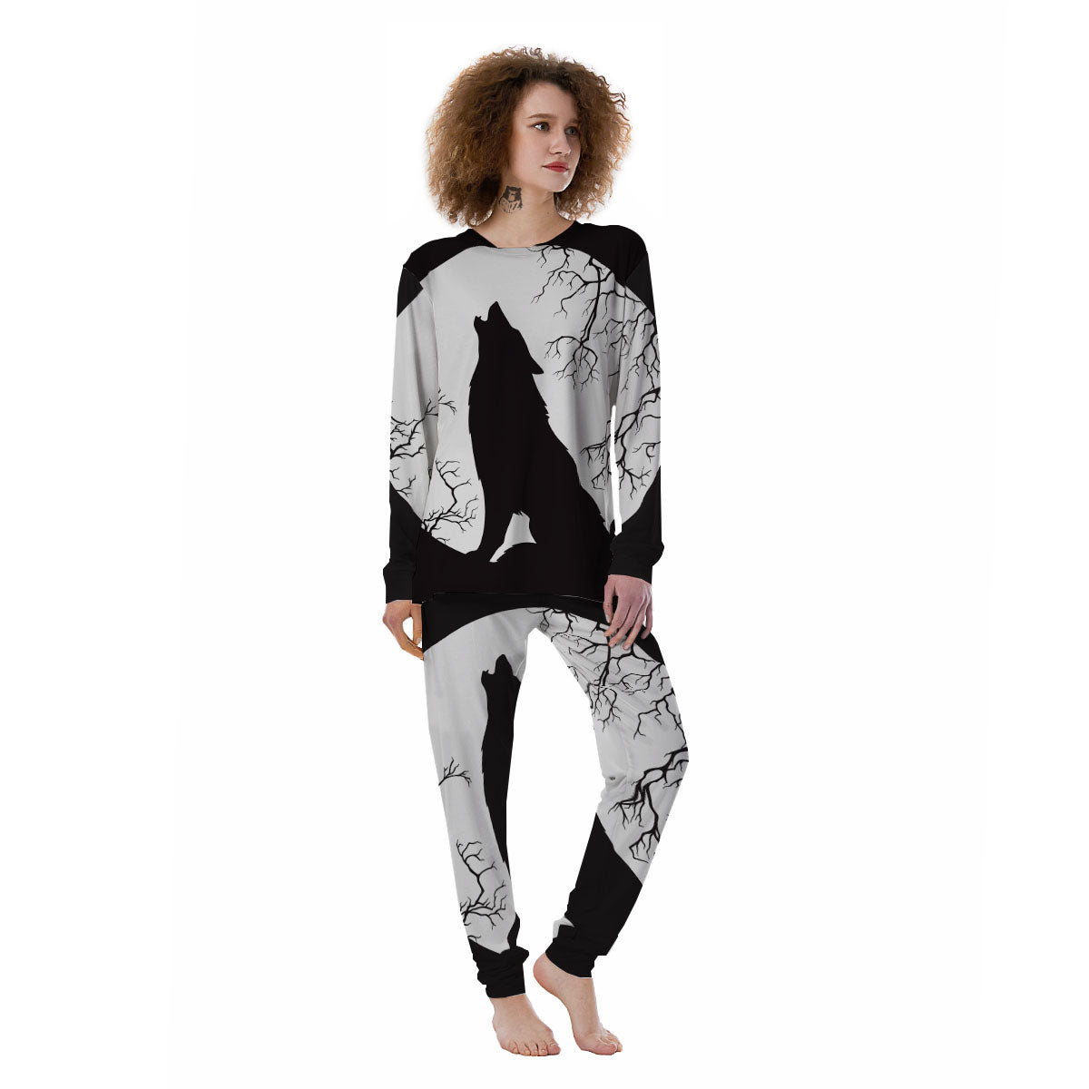 Wolf Spirit And Moon Print Women's Pajamas-grizzshop
