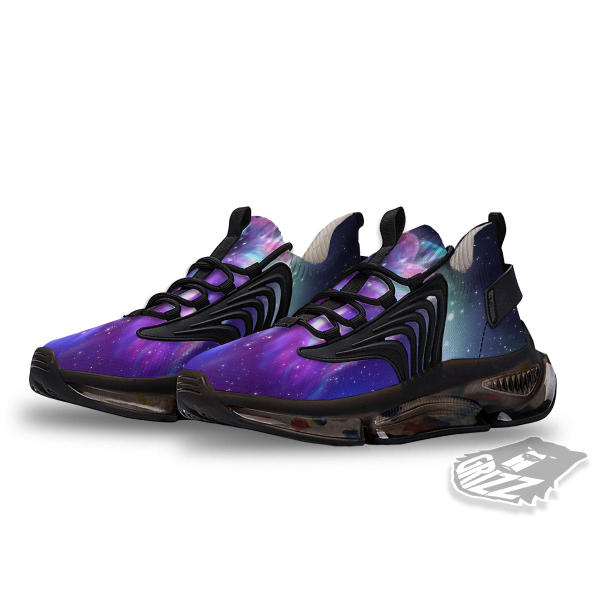 Wolf Spirit Aurora Howling Print Black Gym Shoes-grizzshop
