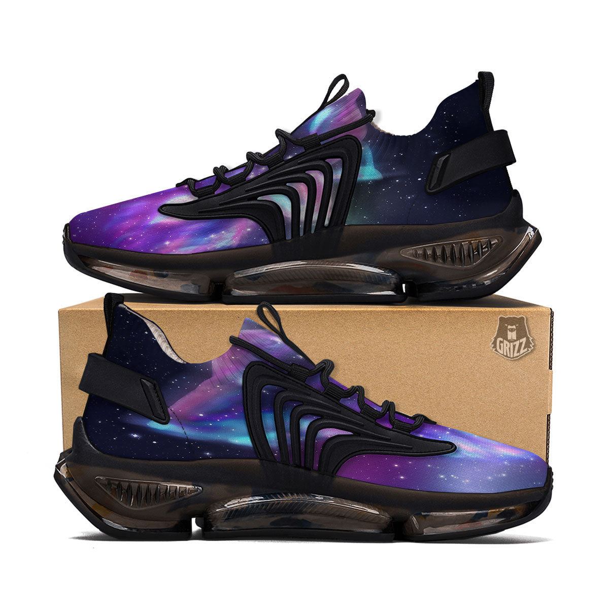 Wolf Spirit Aurora Howling Print Black Gym Shoes-grizzshop