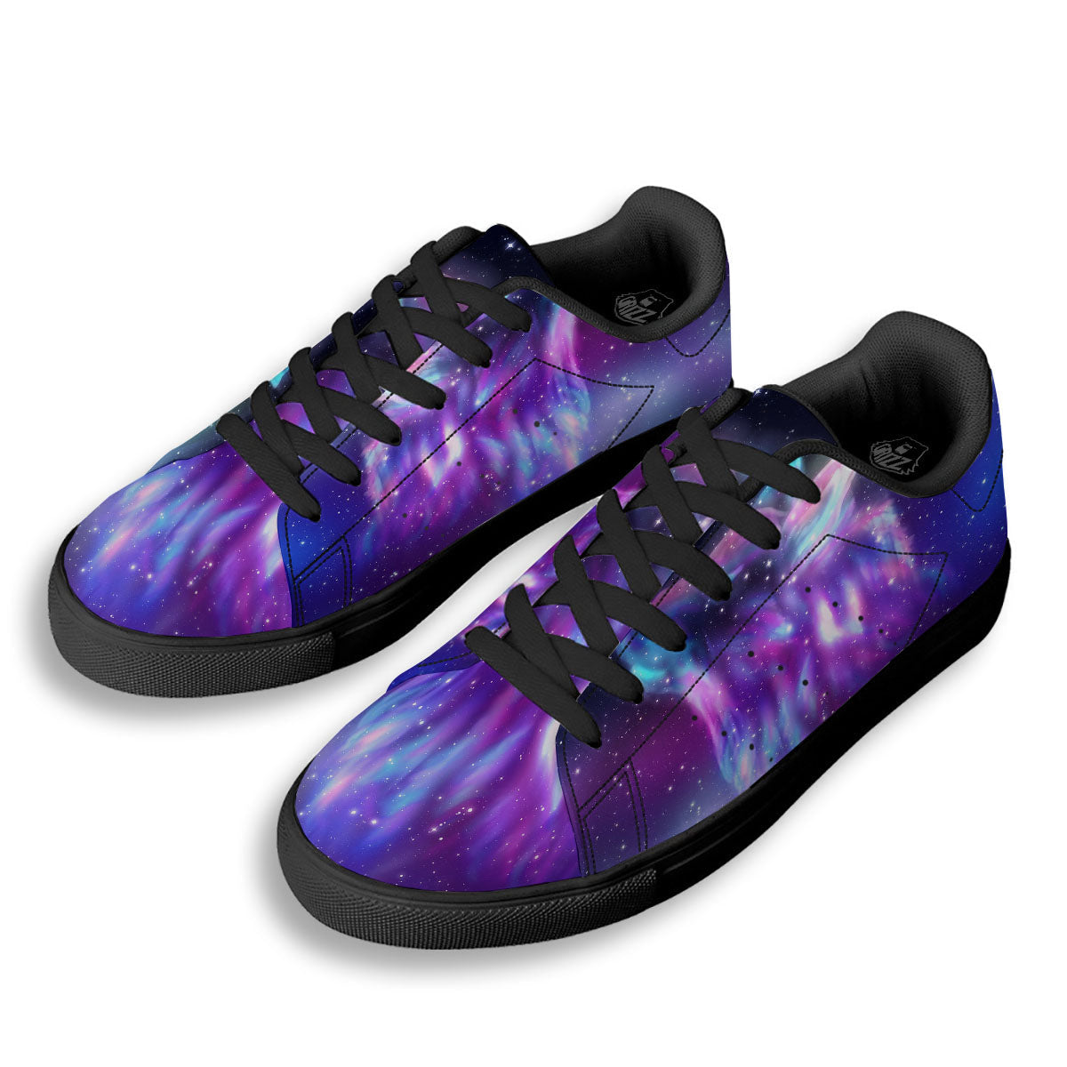 Wolf Spirit Aurora Howling Print Black Low Top Sneakers-grizzshop