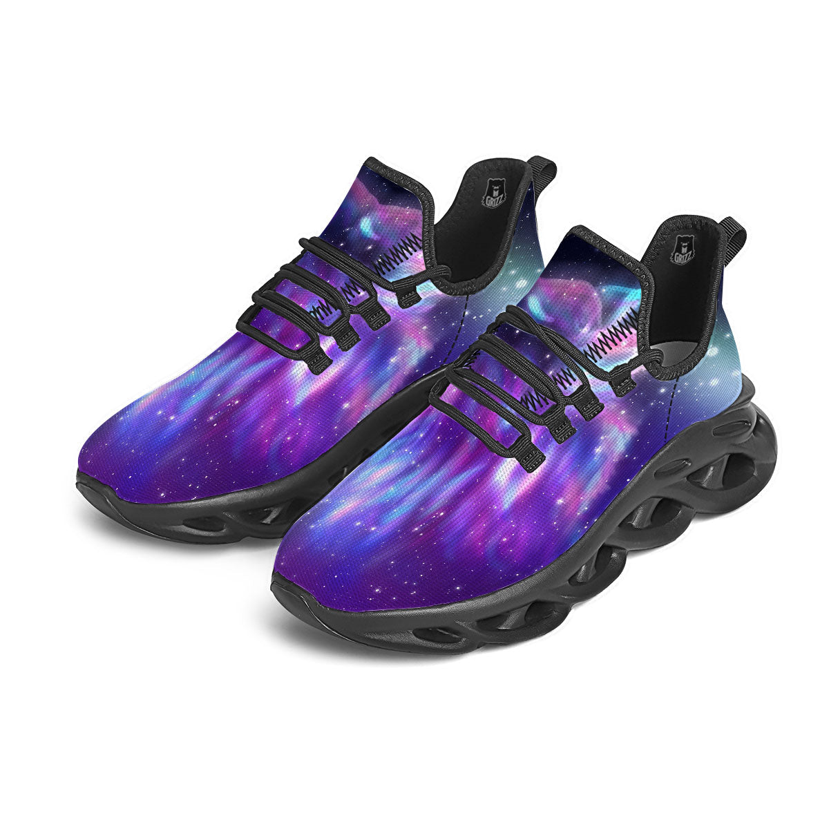 Wolf Spirit Aurora Howling Print Black Running Shoes-grizzshop