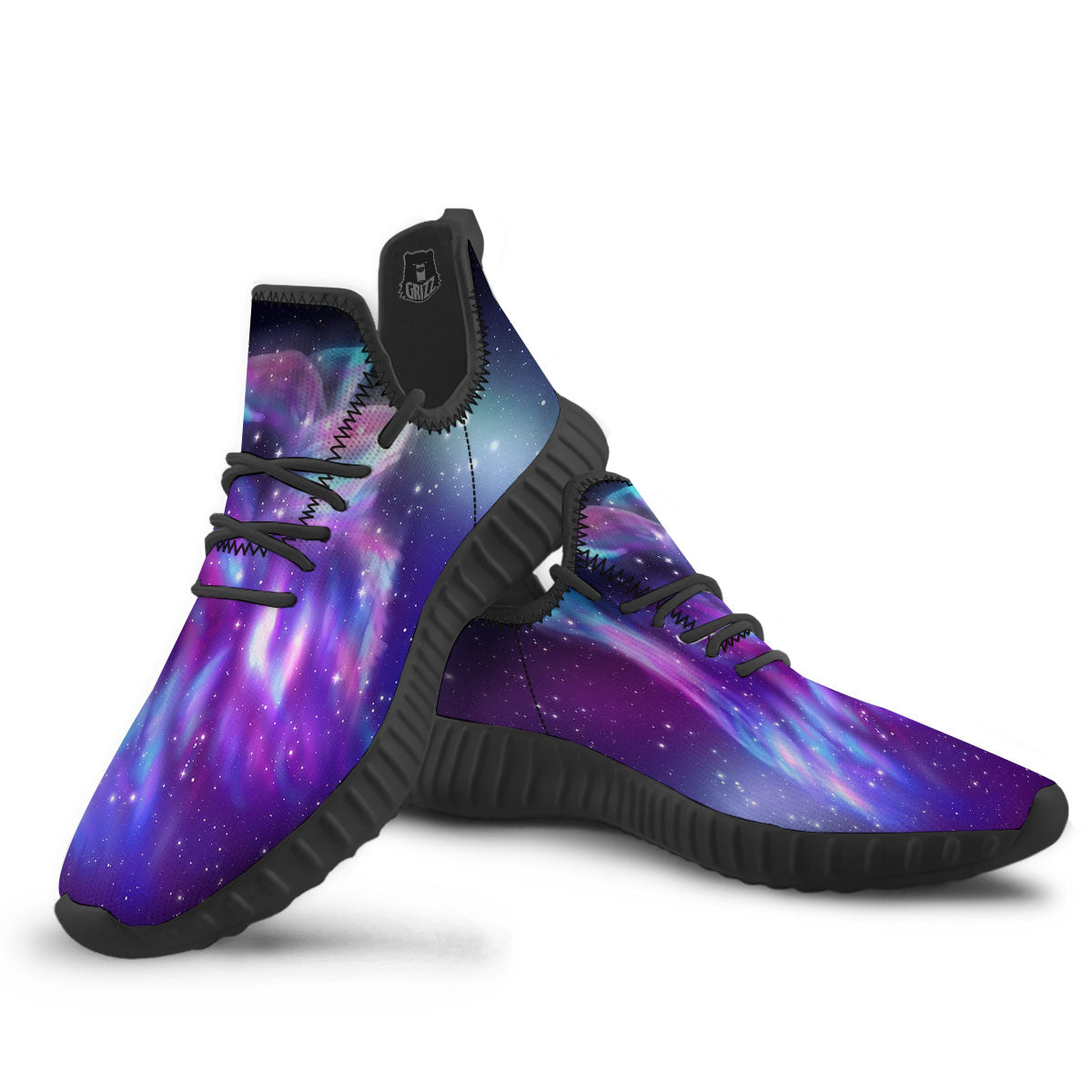 Wolf Spirit Aurora Howling Print Black Walking Shoes-grizzshop