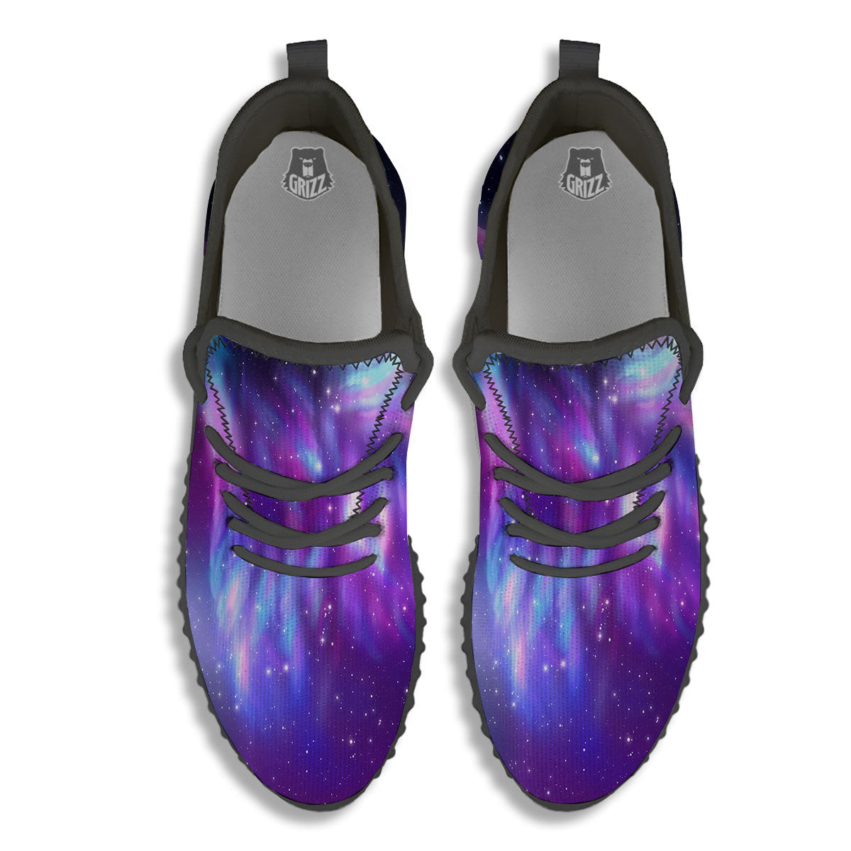 Wolf Spirit Aurora Howling Print Black Walking Shoes-grizzshop