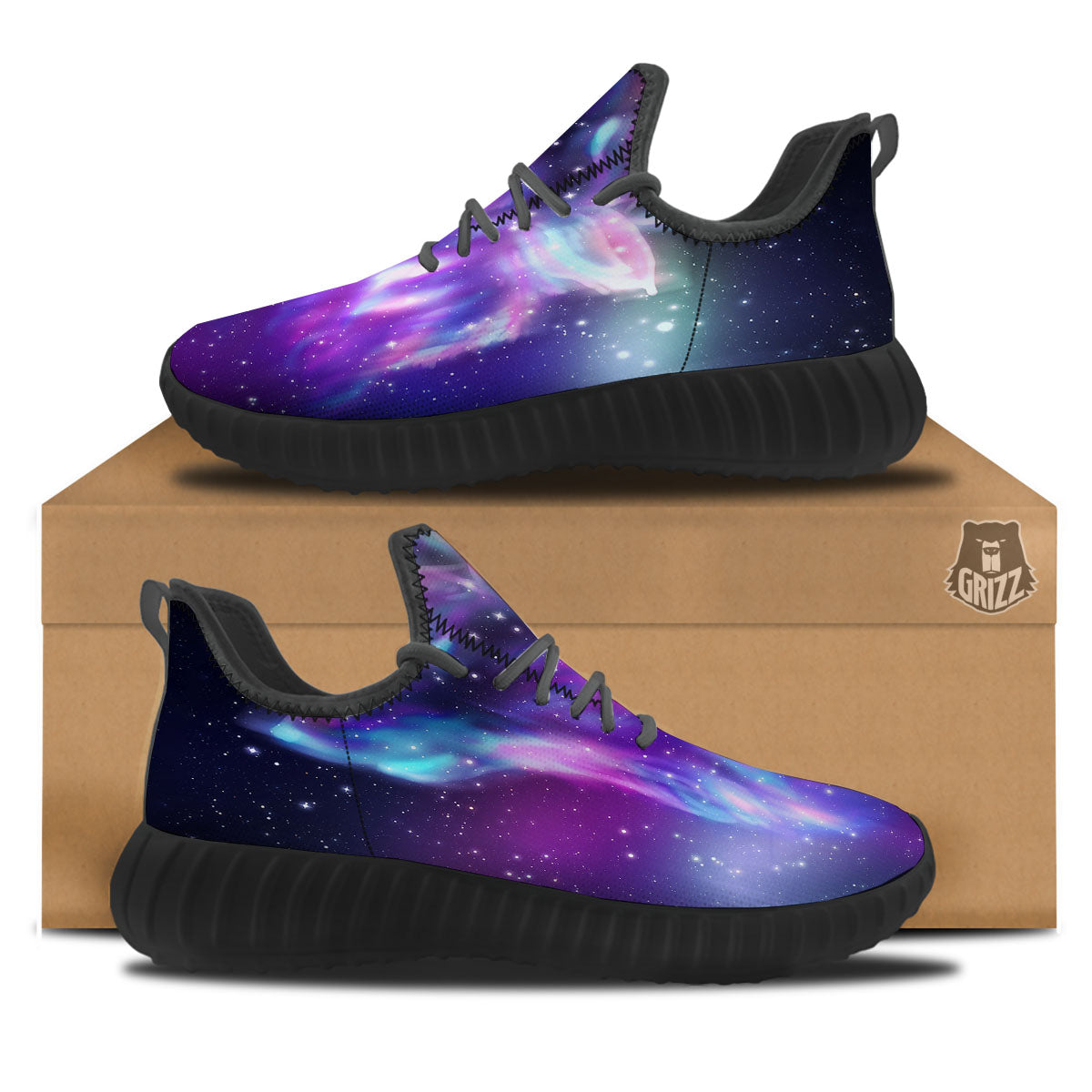 Wolf Spirit Aurora Howling Print Black Walking Shoes-grizzshop