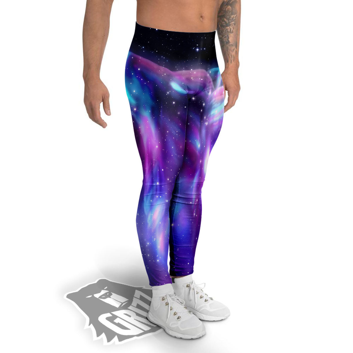 Wolf Spirit Aurora Howling Print Men's Leggings-grizzshop