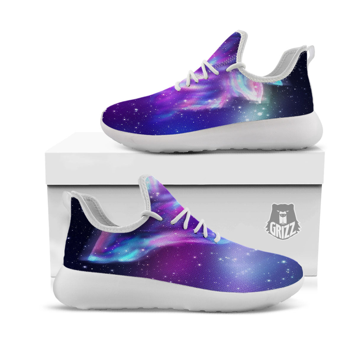 Wolf Spirit Aurora Howling Print White Athletic Shoes-grizzshop