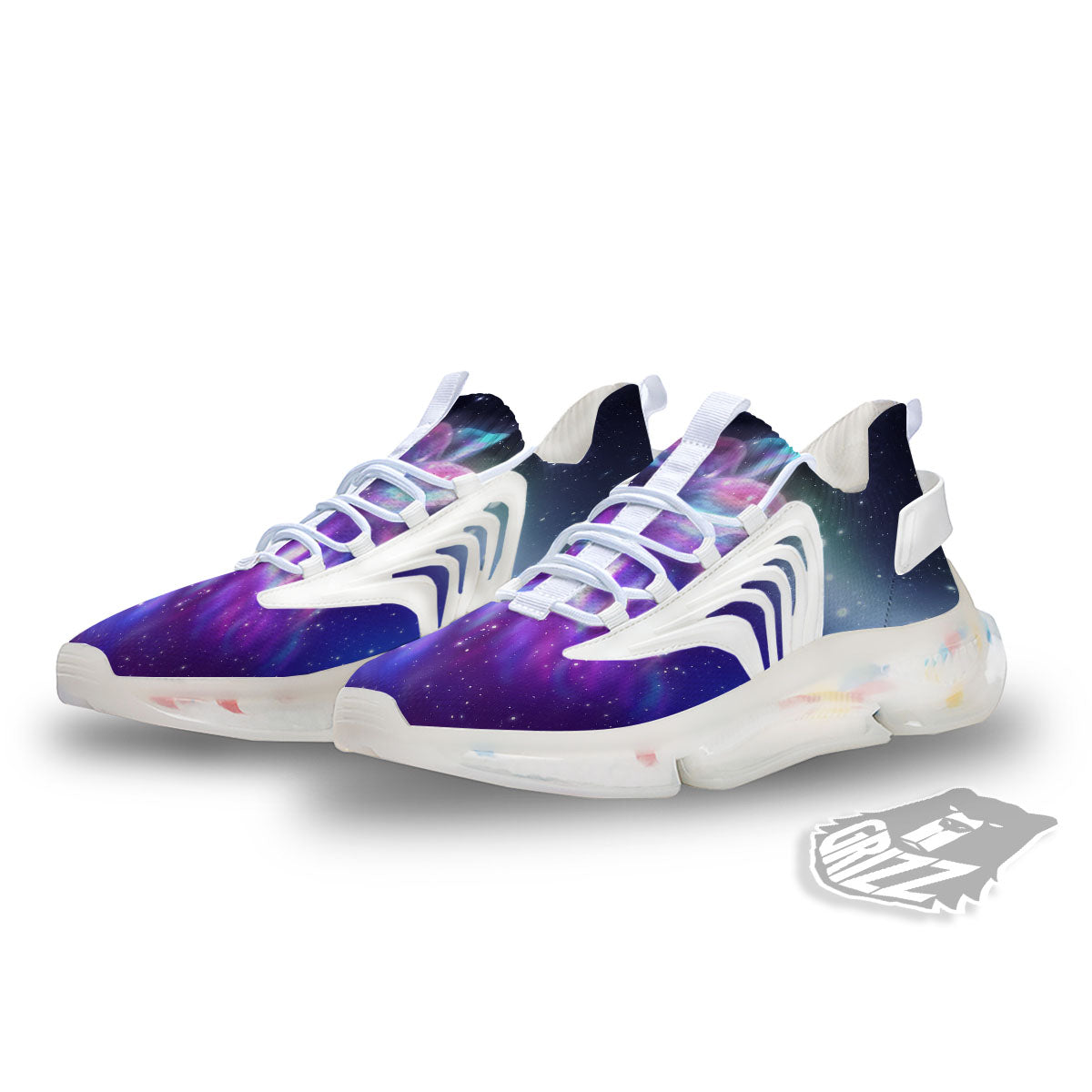 Wolf Spirit Aurora Howling Print White Gym Shoes-grizzshop