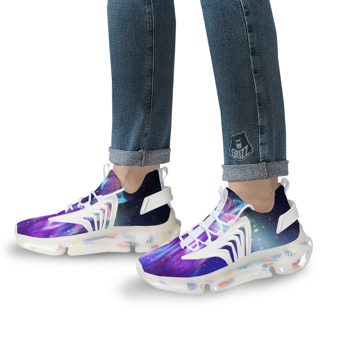 Wolf Spirit Aurora Howling Print White Gym Shoes-grizzshop