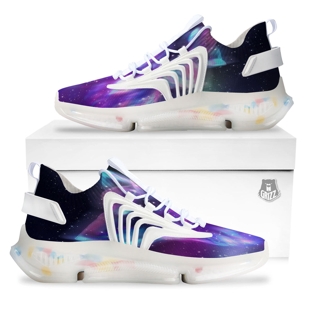 Wolf Spirit Aurora Howling Print White Gym Shoes-grizzshop