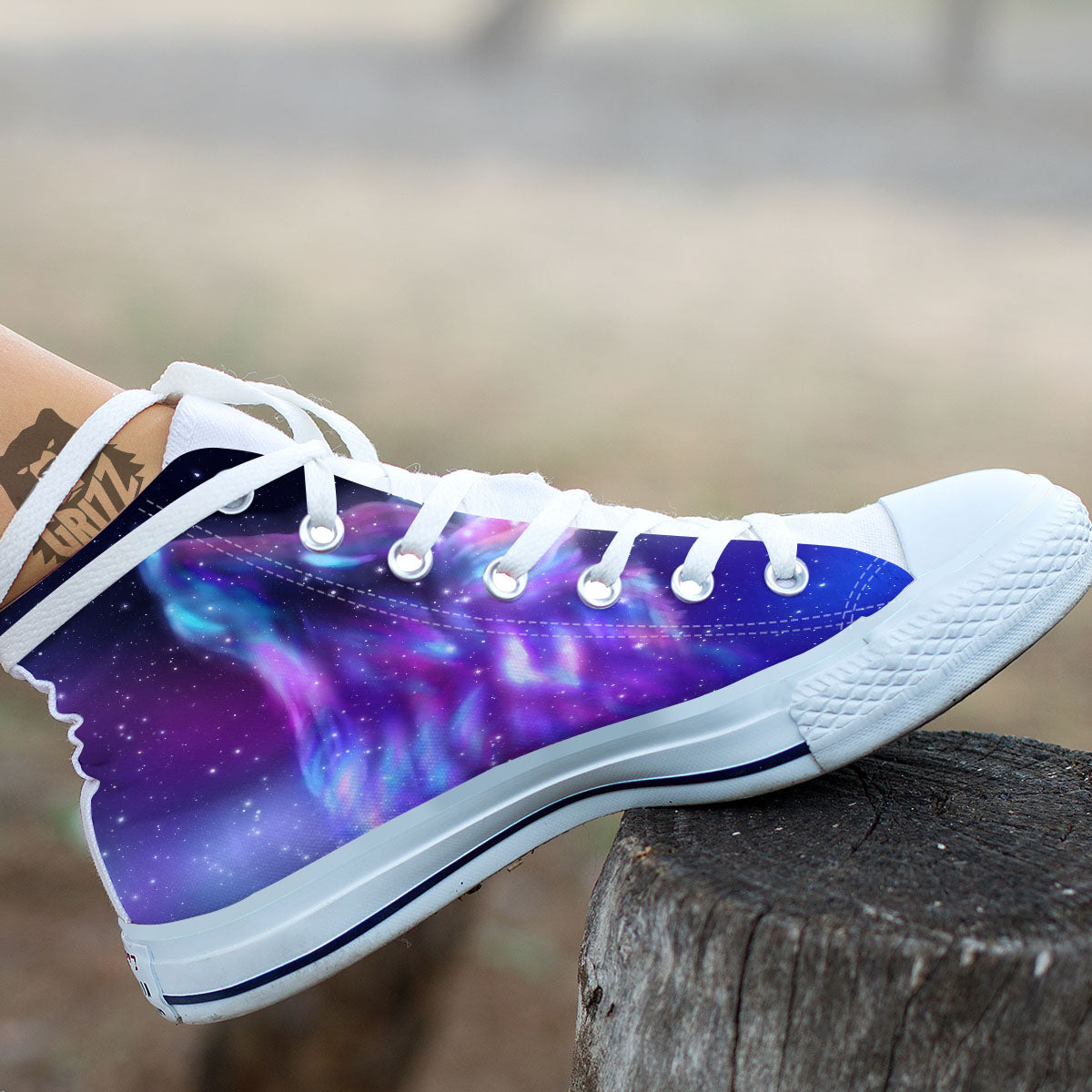 Wolf Spirit Aurora Howling Print White High Top Shoes-grizzshop