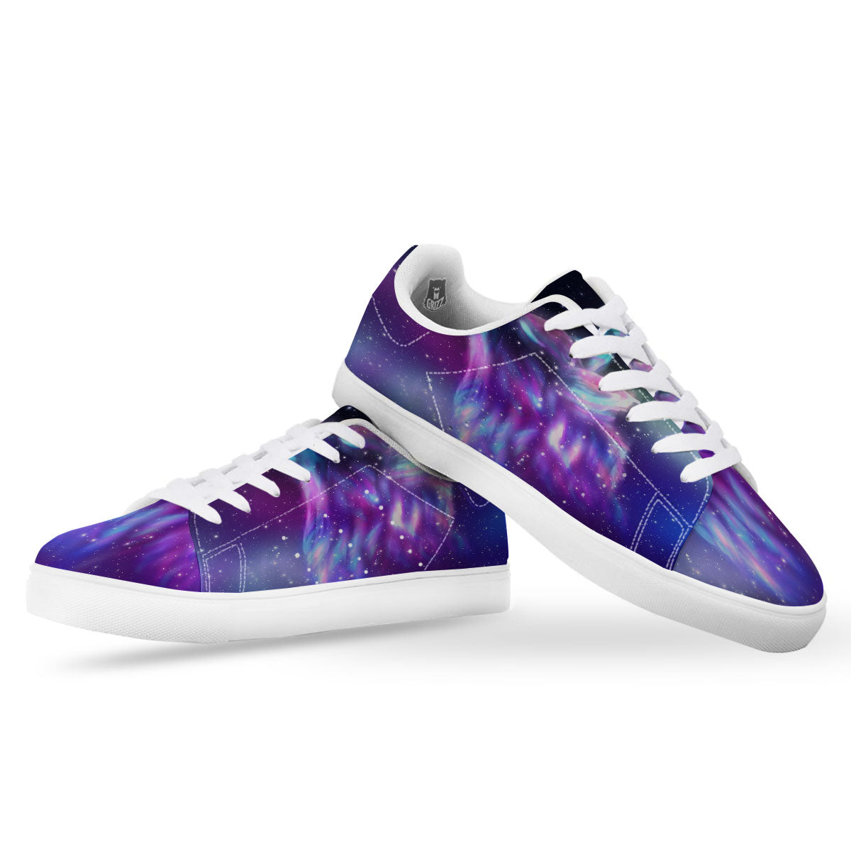 Wolf Spirit Aurora Howling Print White Low Top Sneakers-grizzshop