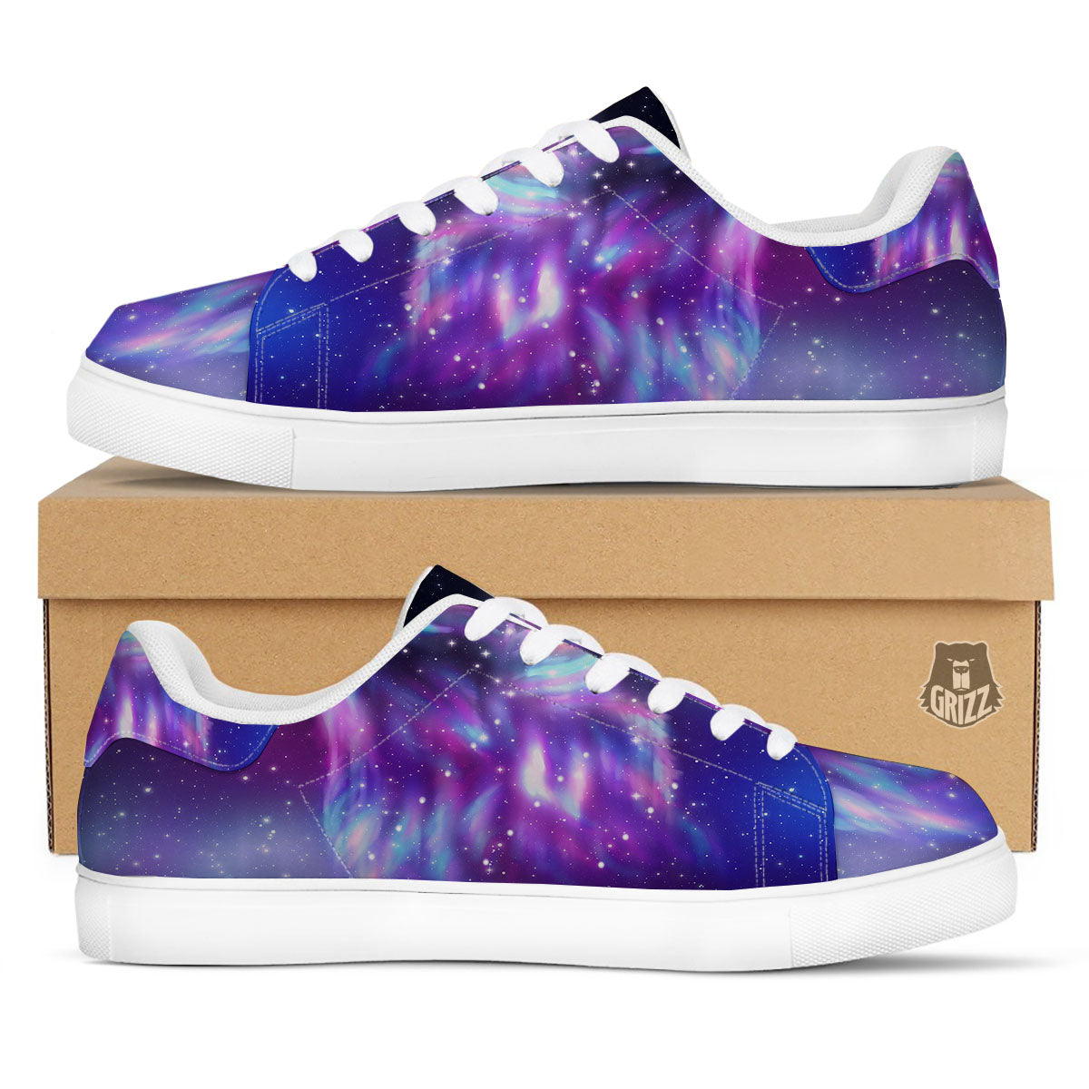 Wolf Spirit Aurora Howling Print White Low Top Sneakers-grizzshop