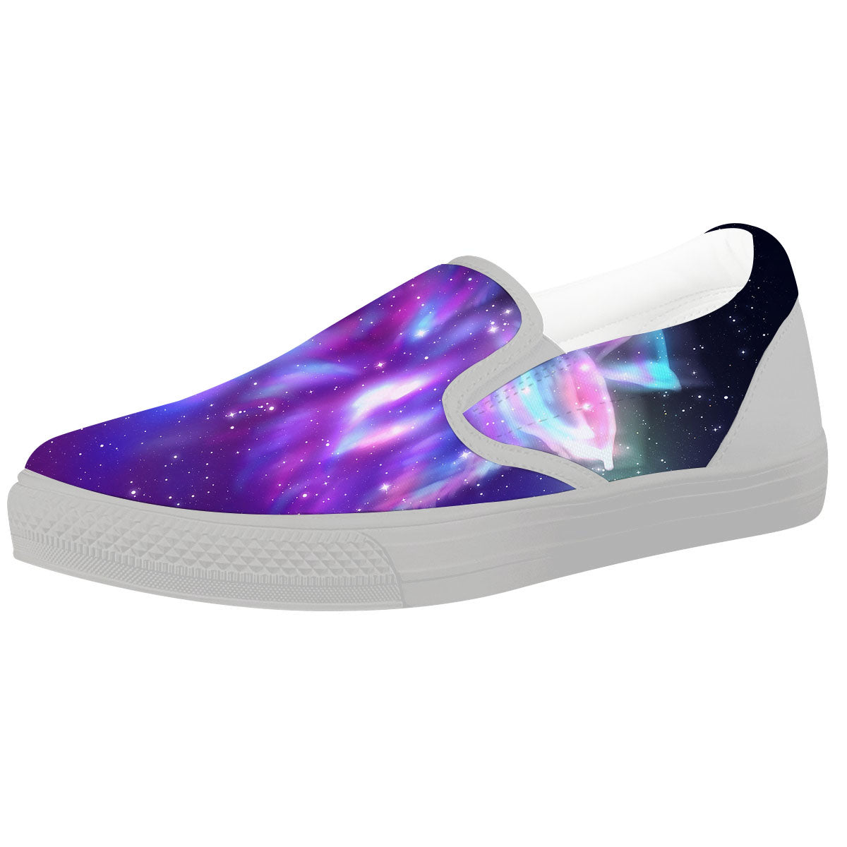 Wolf Spirit Aurora Howling Print White Slip On Shoes-grizzshop